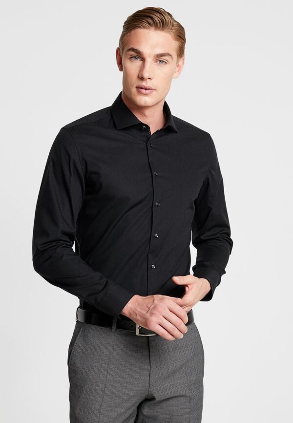 SLIM SPREAD KENT PATCH - Businesshemd Schwarz